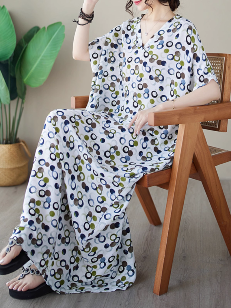 Women's V-neck Printed Kaftan dress