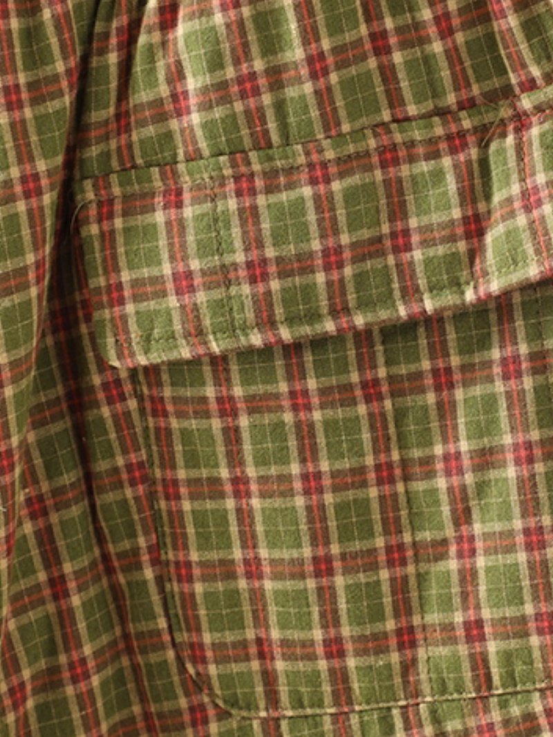 Artisanal plaid pants, relaxed cropped fit in breathable Cotton&Flax for women