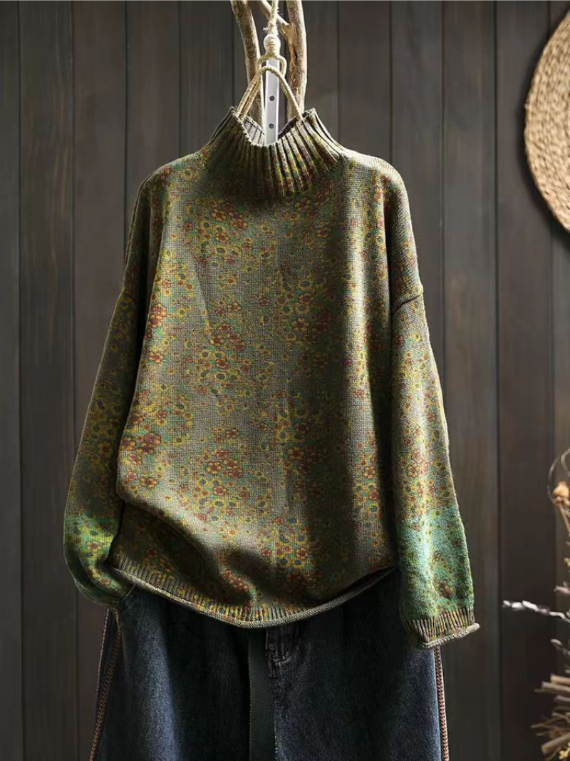 Women’s Floral Print Half Turtle Neck Knit Sweater