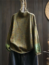 Women's Autumn and Winter Retro Half-Turtle Collar Printed Sweater