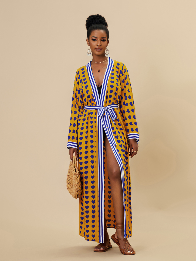 Women's Yellow Heart Kimono Jacket