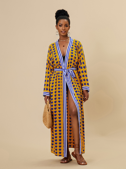 Women's Yellow Heart Kimono Jacket
