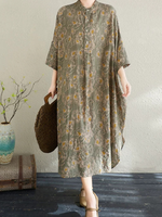Serene Weekend Floral Dress — Cotton Linen Ease with Relaxed Elegance