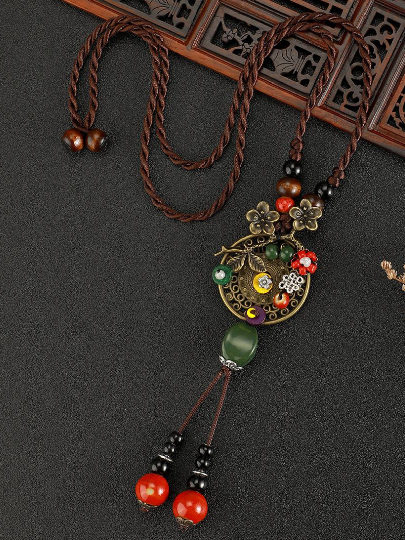 Chine esthétique de style ethnique Chaîne Rétros Retro Retro tissé de style chinois Collier en céramique Pendentif