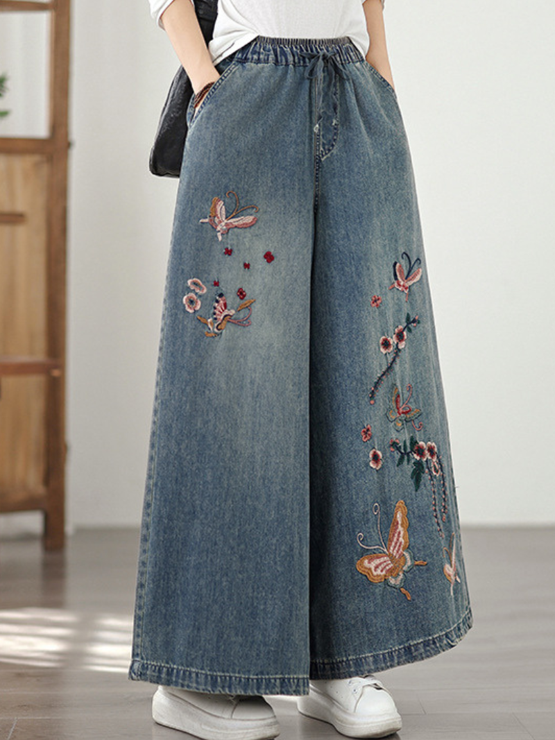Women's All-Day Comfort and Stylish Embroidery Loose Bottom