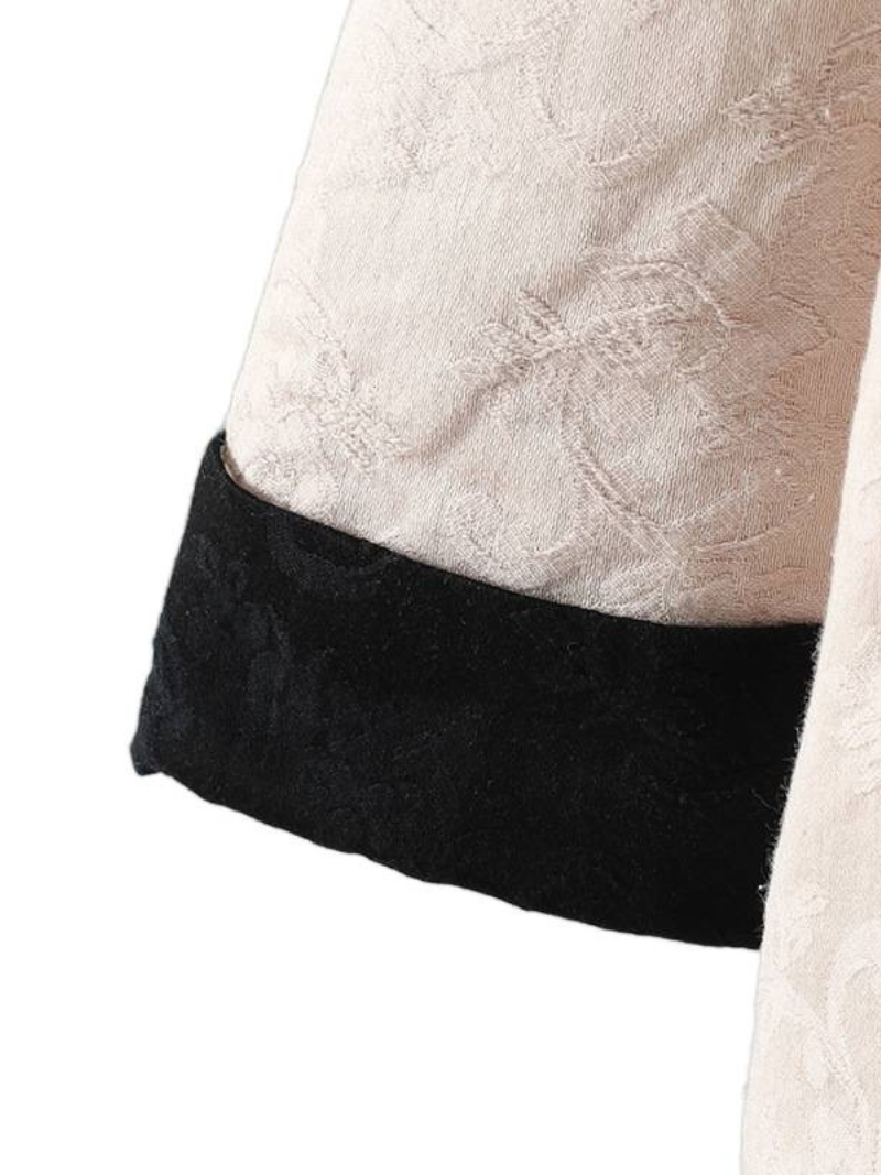 Mandarin-Collar Cotton&Flax Jacquard Jacket, Elegant Women’s Winter Outerwear