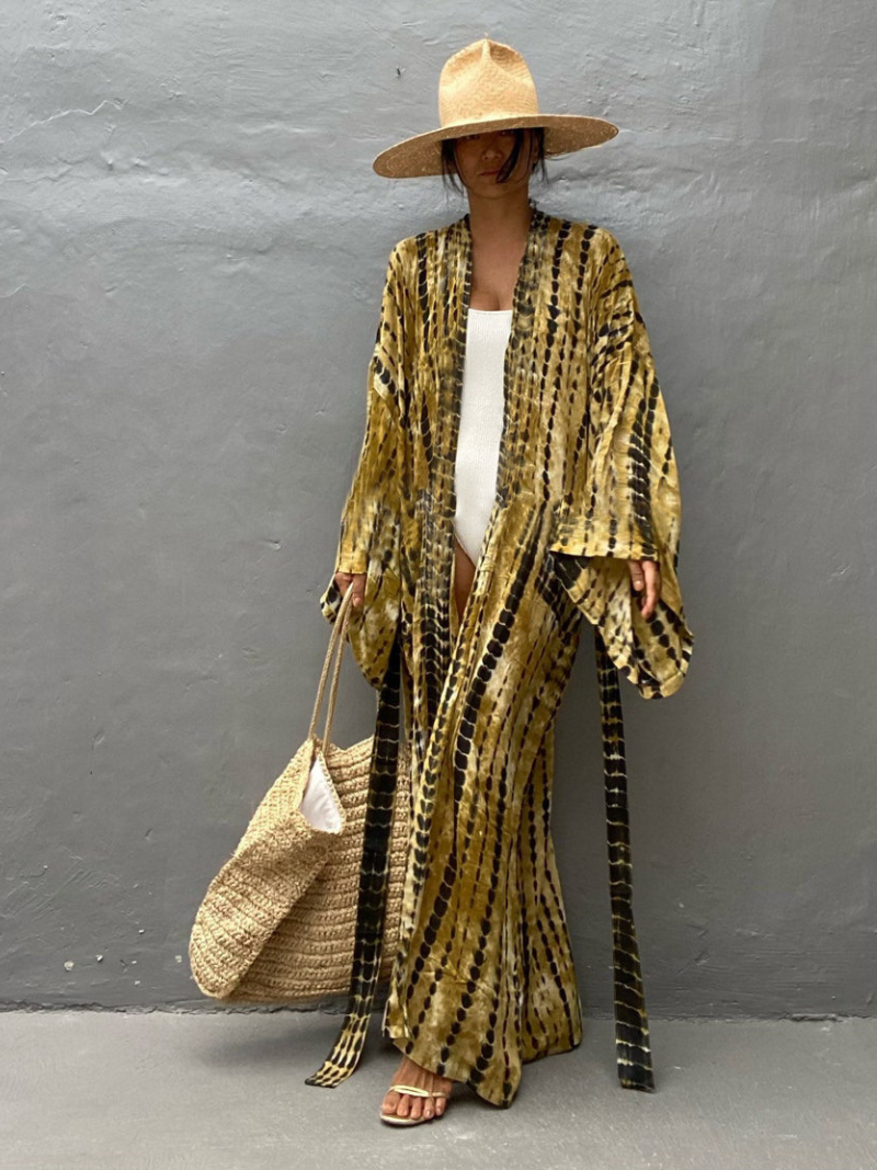 Coupage de plage à la rayonne pour femmes Robe Kimono Robe de ceinture imprimée