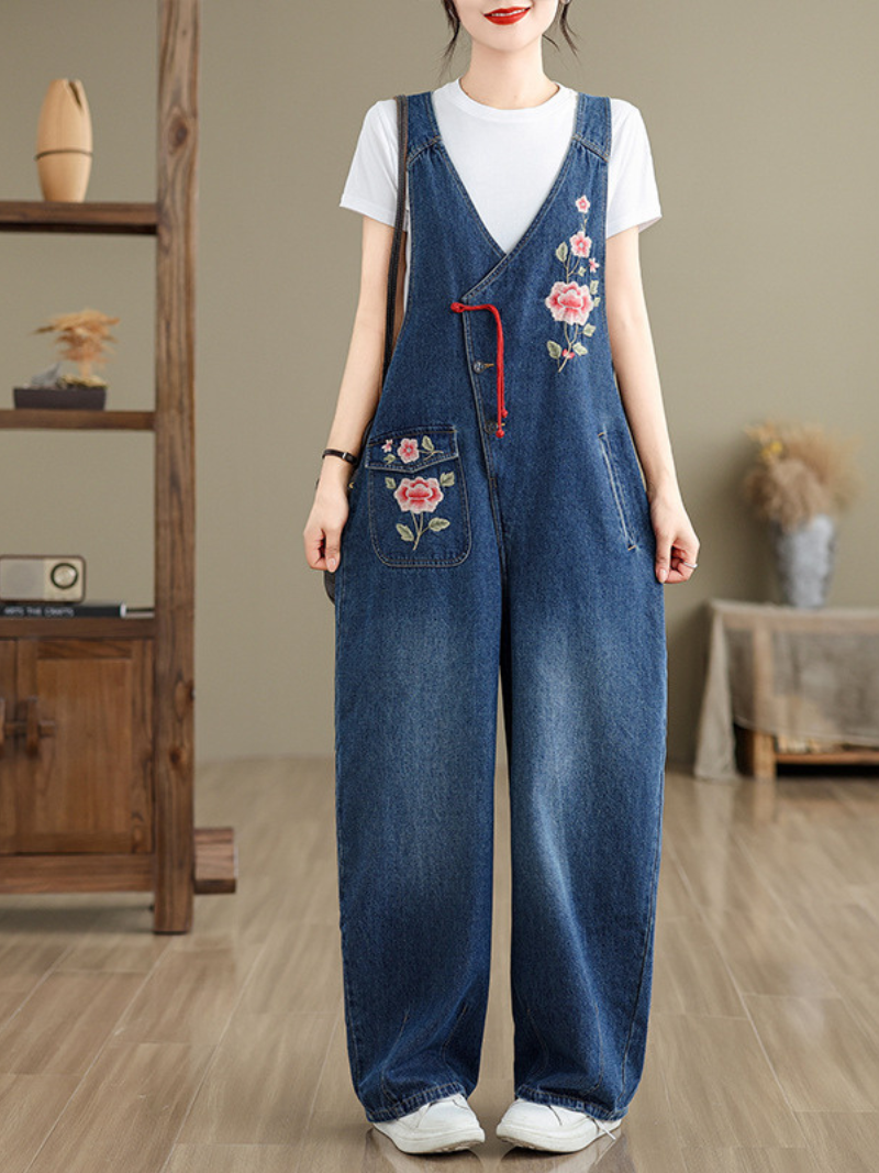 Salopettes à fleurs brodées élégantes pour femmes