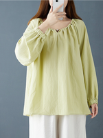 Cotton-Linen Peasant Blouse with Ruffled Cuffs for Effortless Summer Style