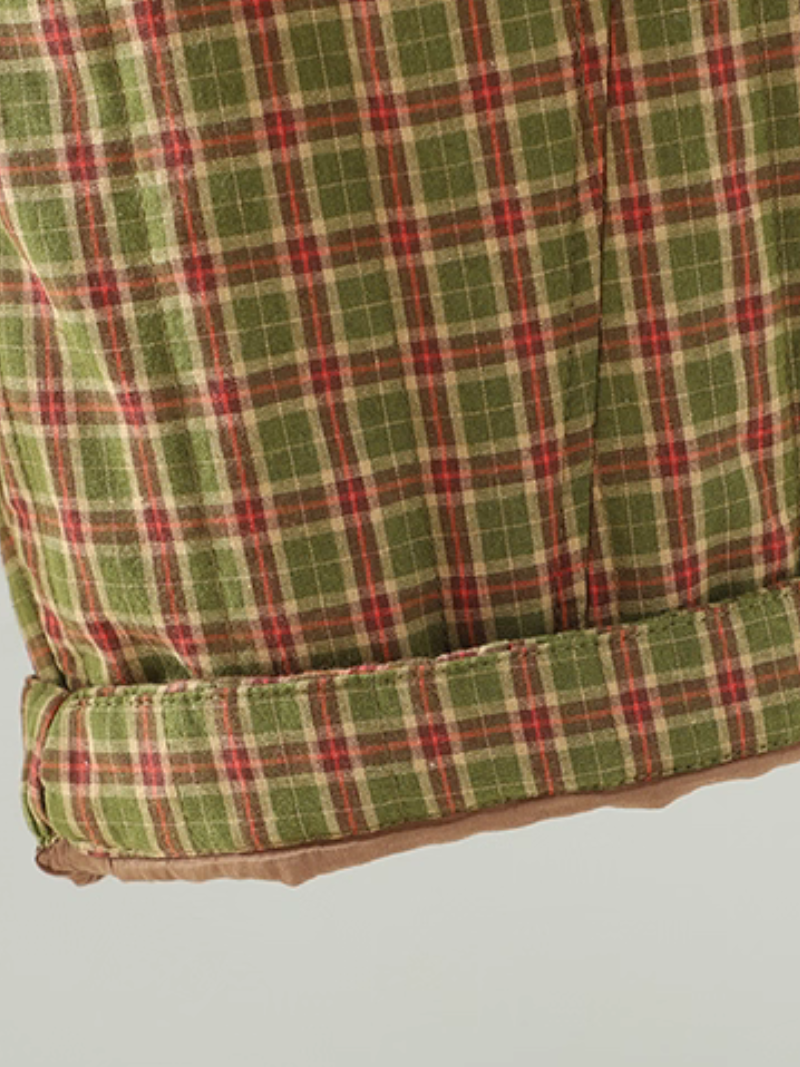 Artisanal plaid pants, relaxed cropped fit in breathable Cotton&Flax for women