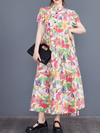 Women's Summer Short-Sleeved Button-Up A-Line Dress