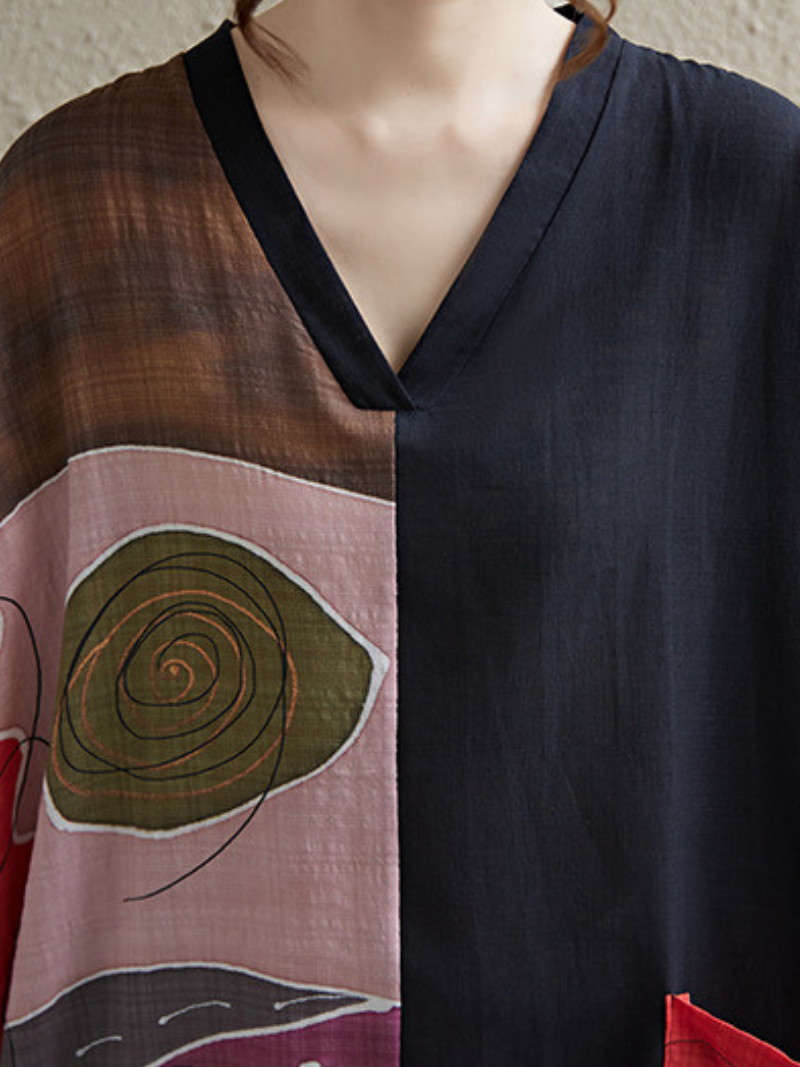Women's Summer Trendy Front Large Pockets Printed Kaftan Dress