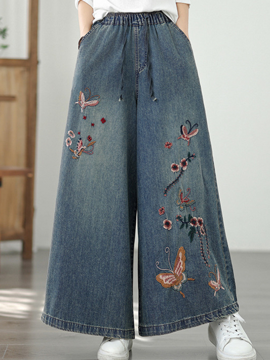 Women's All-Day Comfort and Stylish Embroidery Loose Bottom