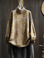 Women’s Floral Print Half Turtle Neck Knit Sweater