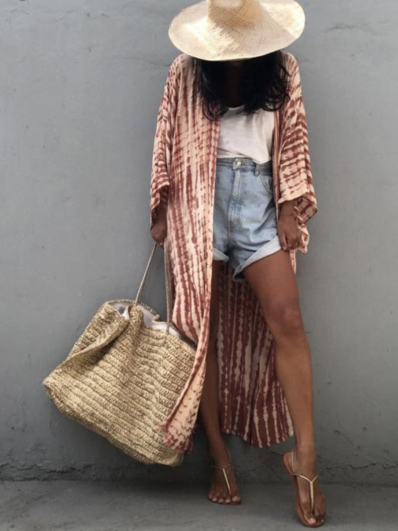 Coupage de plage à la rayonne pour femmes Robe Kimono Robe de ceinture imprimée