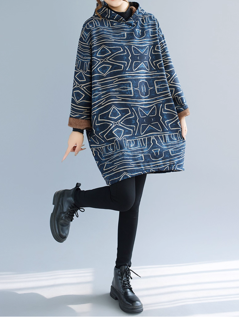 Artful Cotton Sweatshirt Dress with Cowl Neck and Plush Warmth