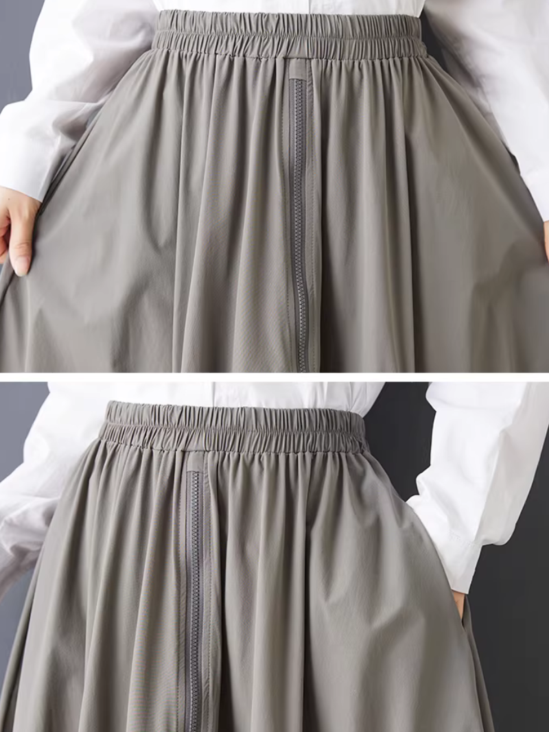 Sculptural Drawcord Maxi Skirt with Elastic Waist, Flowing Polyester Elegance