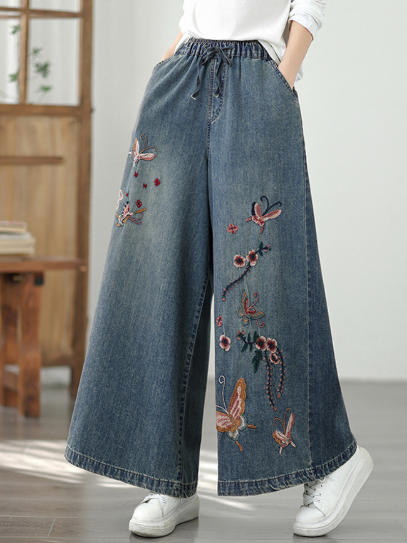 Women's All-Day Comfort and Stylish Embroidery Loose Bottom
