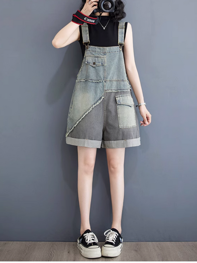 Women's Trendy Casual Contrasting Color Short Overalls Dungarees