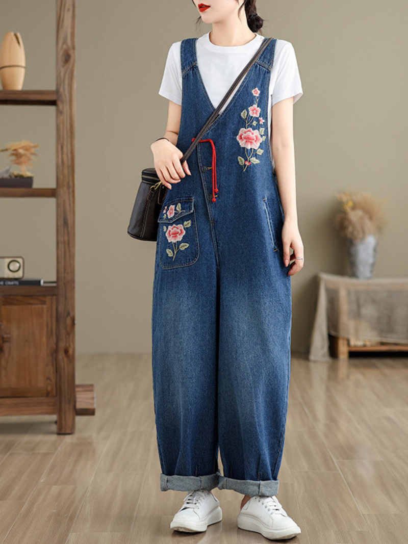 Salopettes à fleurs brodées élégantes pour femmes