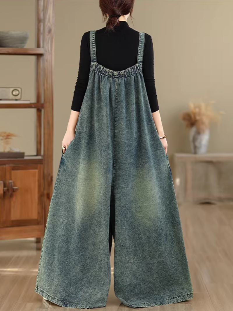 Artful Wide-Leg Denim Overalls Jumpsuit in Soft Cotton for Effortless Weekends