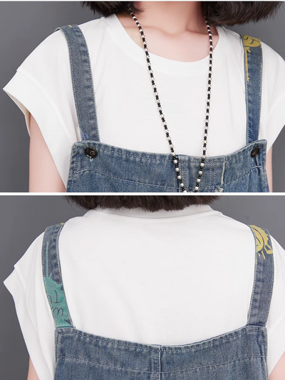 Women's Spring and Summer Printed artistic Overalls Dungarees