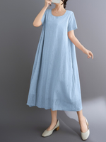 Lace-Scrolled A-Line Midi Dress with Pockets in Cotton Blend Elegance