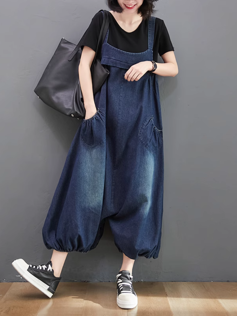 Women's  Relaxed Fit Wide Leg Bib Dungarees