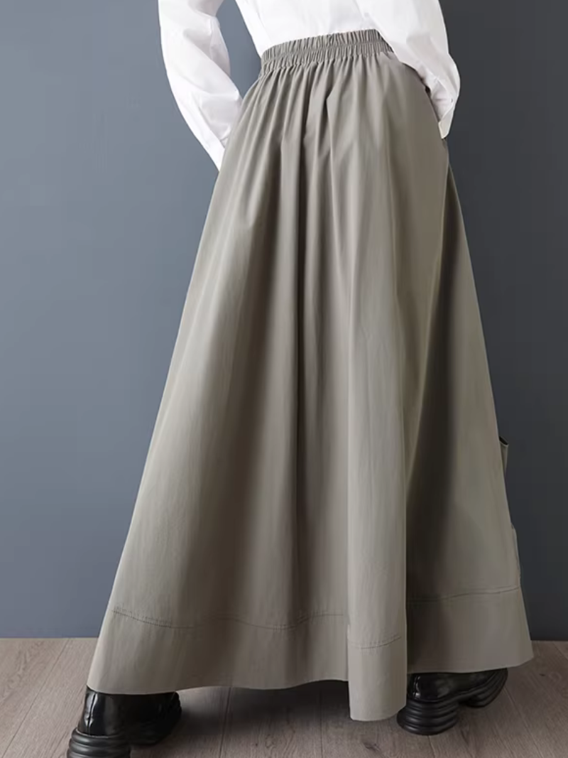 Sculptural Drawcord Maxi Skirt with Elastic Waist, Flowing Polyester Elegance