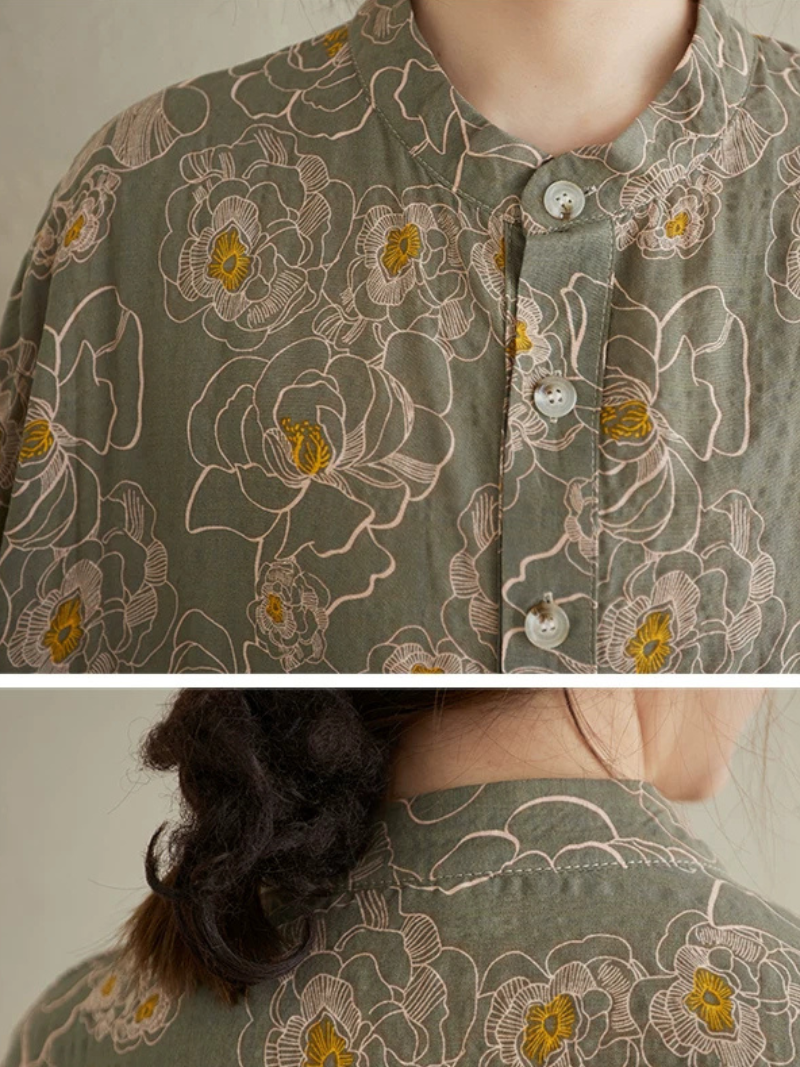 Serene Weekend Floral Dress — Cotton Linen Ease with Relaxed Elegance