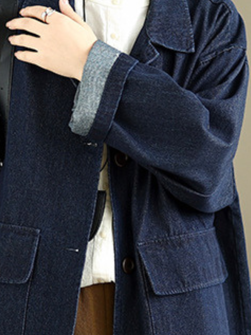 Relaxed Longline Denim Coat in Cotton with Patch Pockets, Effortless Chic