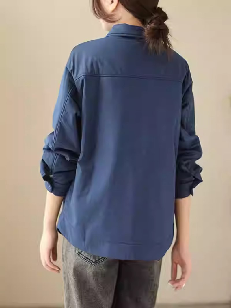 Minimalist cotton-nylon women's jacket, relaxed shacket with refined button front