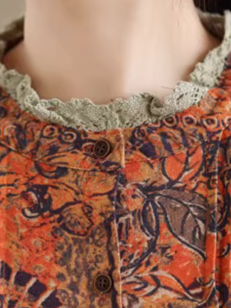 Artful Floral Cotton Boho Maxi Dress with Pintucks and Long Sleeves