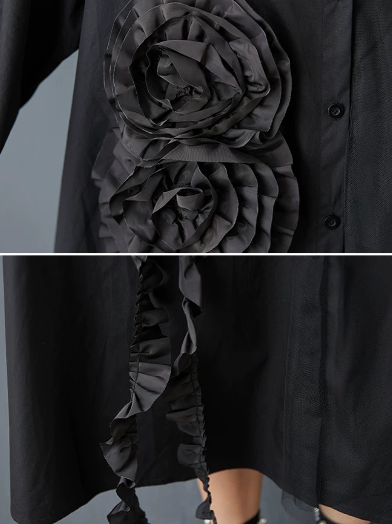 Confidence in Motion Shirt Dress — Flowy Mesh with Sculptural Rosette