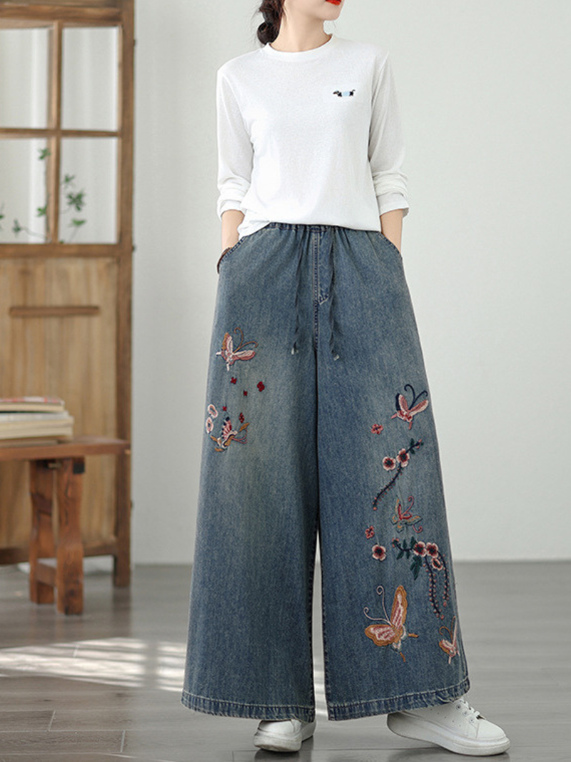 Women's All-Day Comfort and Stylish Embroidery Loose Bottom