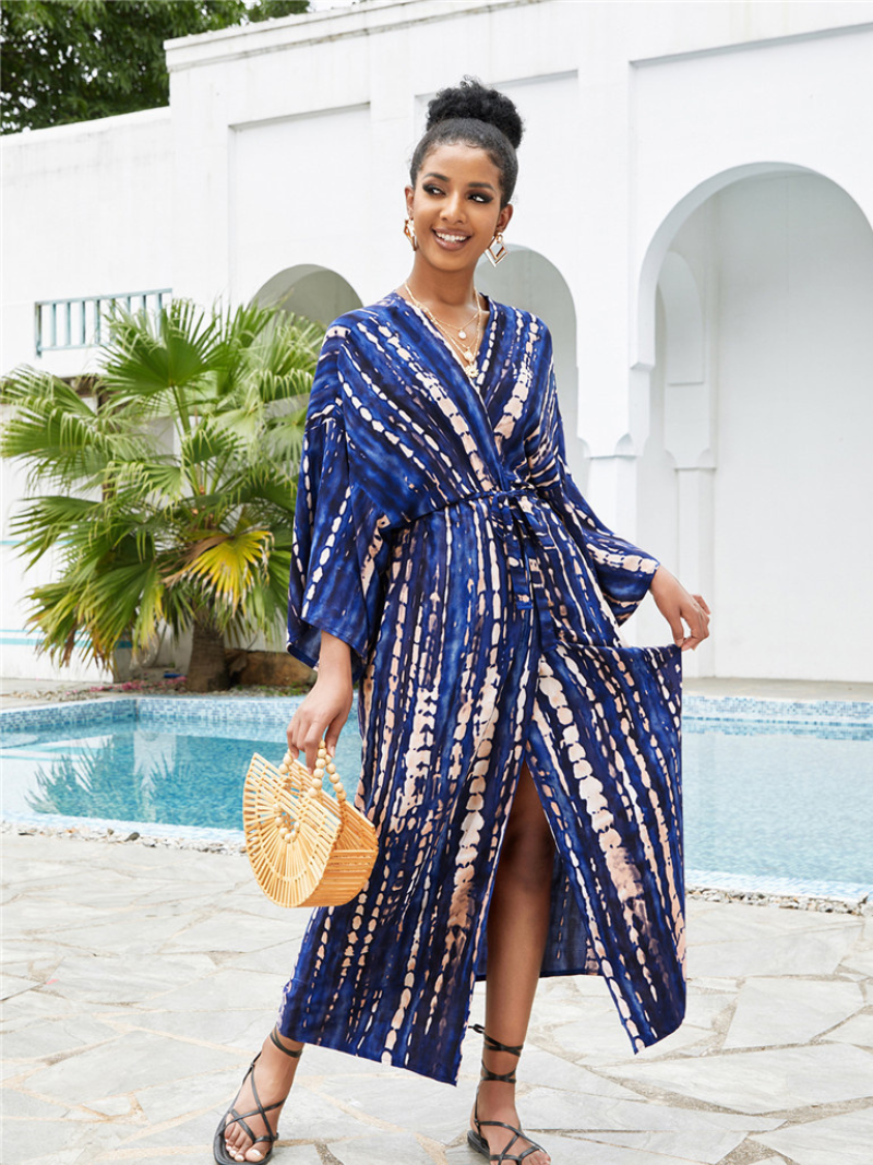Coupage de plage à la rayonne pour femmes Robe Kimono Robe de ceinture imprimée