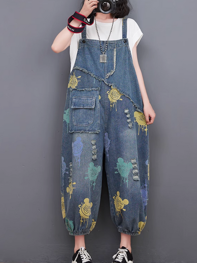 Women's Spring and Summer Printed artistic Overalls Dungarees