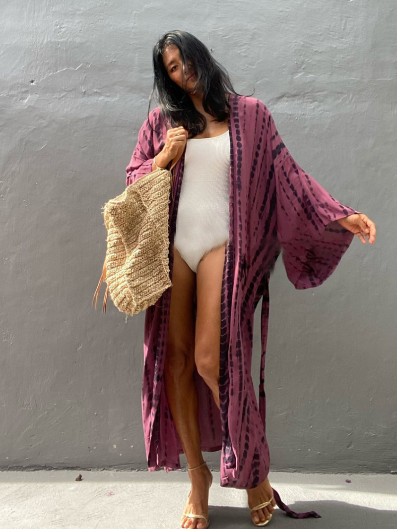 Coupage de plage à la rayonne pour femmes Robe Kimono Robe de ceinture imprimée