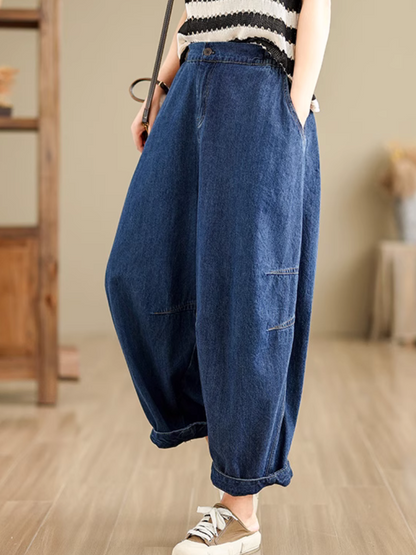 Damen Retro Lockere Lässige Hose mit weitem Bein