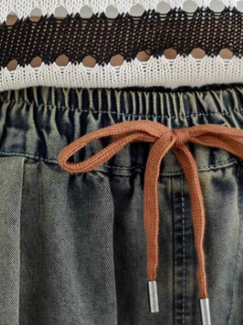 Bottom bordado bordado recto de cintura alta de mujeres retro femeninas