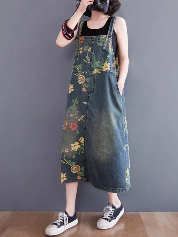 Damen Sommer Bedruckte Lose Mittellange Overalls Latzhose 