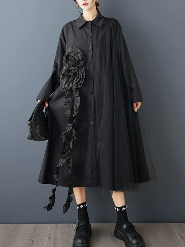 Confidence in Motion Shirt Dress — Flowy Mesh with Sculptural Rosette