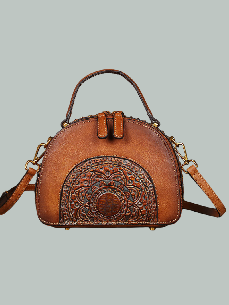 Brown leather Round Bag for women