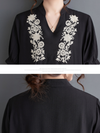 Women's Flower Embroidered Trumpet Sleeves A-Line Dress