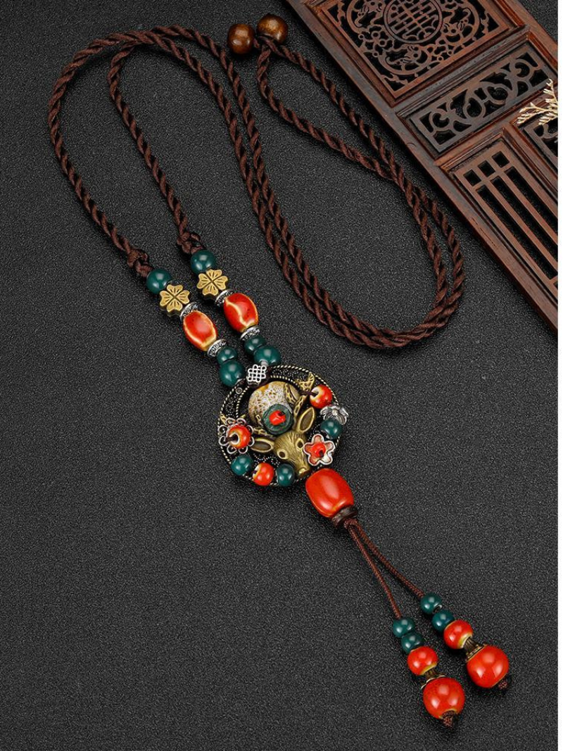 Chine esthétique de style ethnique Chaîne Rétros Retro Retro tissé de style chinois Collier en céramique Pendentif