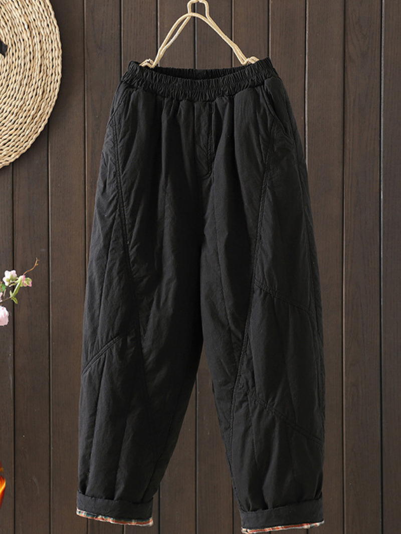 Chic Quilted Women's Cotton Pants with Elastic Waist and Cuffs