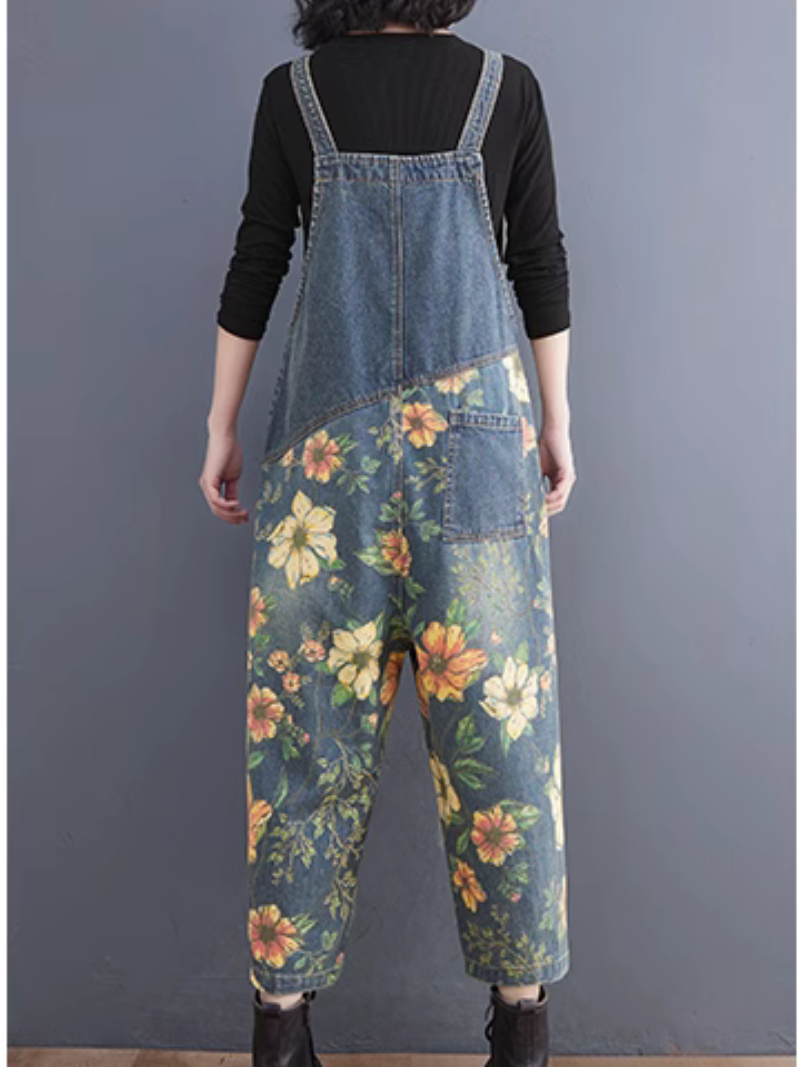 Women's Spring and Summer Printed Flower Bib's Dungarees