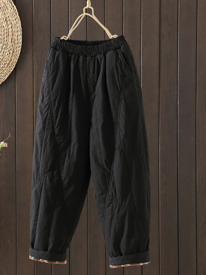 Chic Quilted Women's Cotton Pants with Elastic Waist and Cuffs