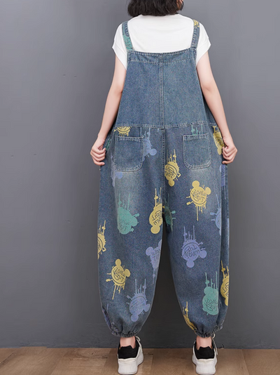 Women's Spring and Summer Printed artistic Overalls Dungarees