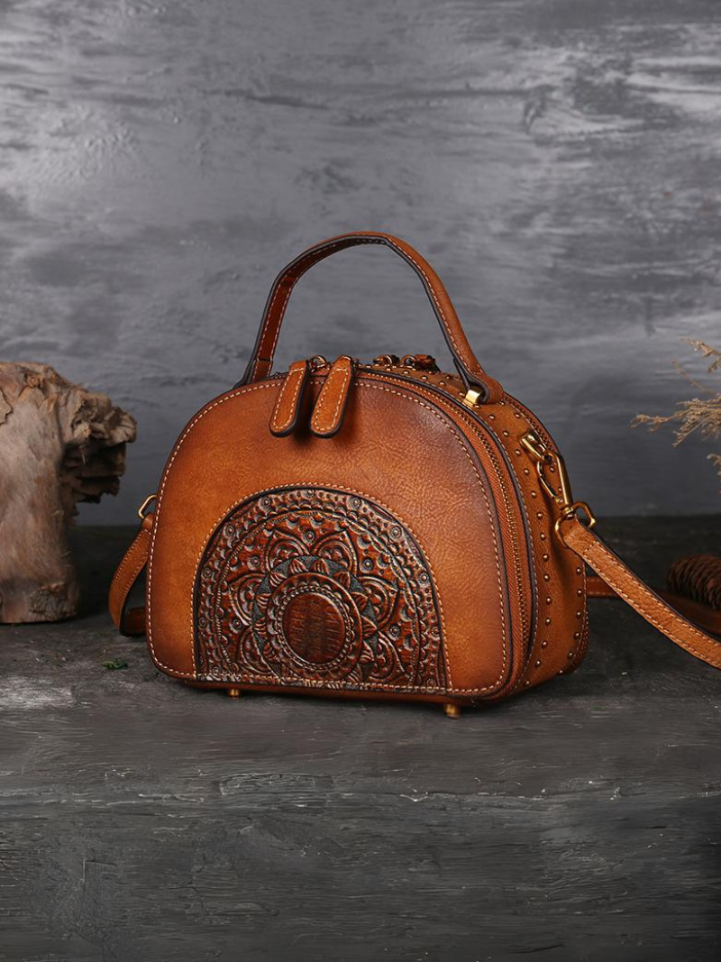 Women Ethnic Leather Round Bag